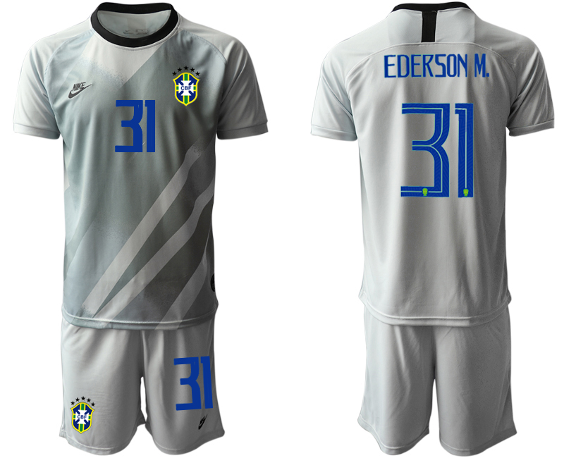 Men 2020-2021 Season National team Brazil goalkeeper grey #31 Soccer Jersey